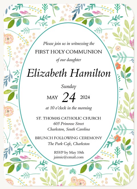 Flora Splendor First Communion Invitations