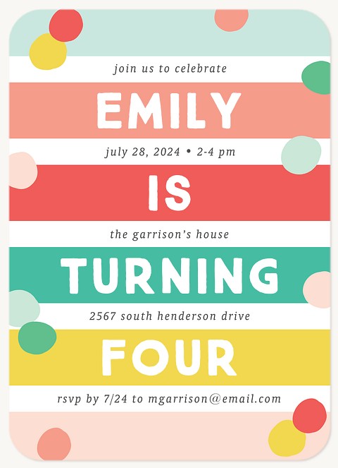 Dots & Stripes Girl Birthday Party Invitations