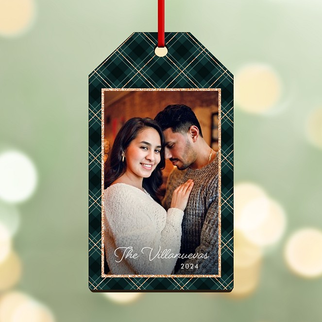 Glittering Plaid Personalized Ornaments