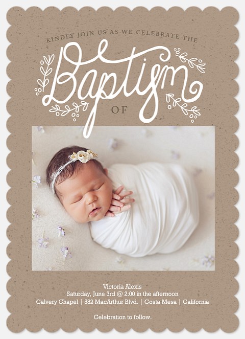 Kraft Laurels Baptism Christening Invitations