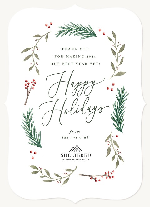 Seasonal Greenery Business Holiday Cards