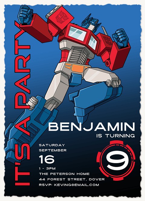 Transformers Upward Kids Birthday Invitations