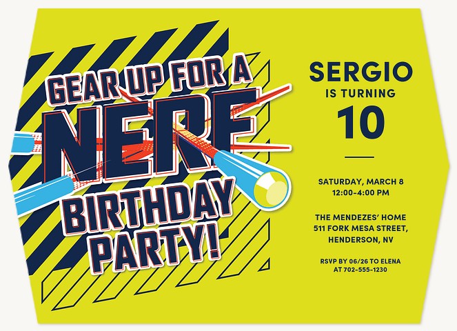 Nerf Action Packed Kids Birthday Invitations