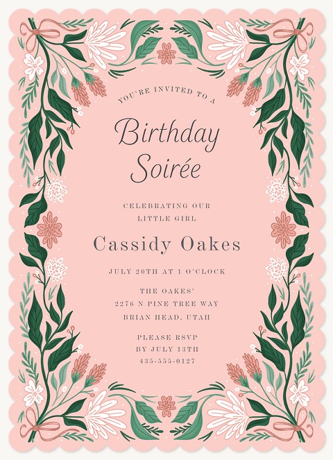 Delicate Floral Kids Birthday Invitations