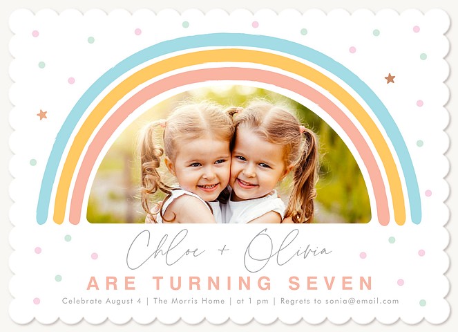 Rainbow Confetti Kids Birthday Invitations