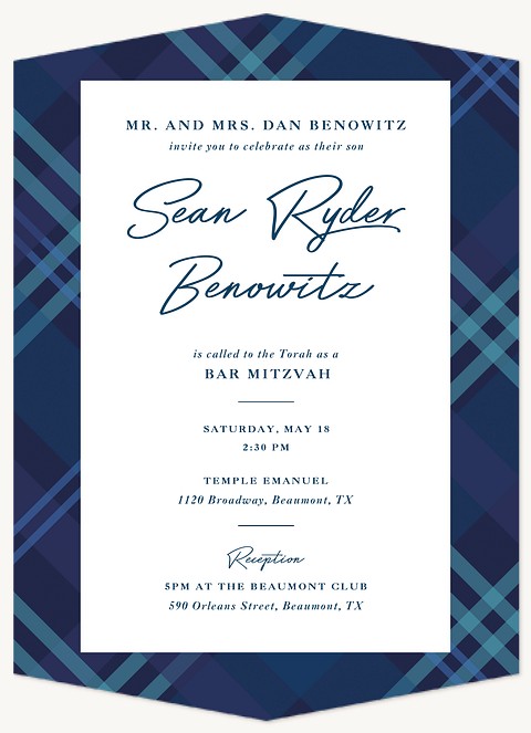 Plaid Border Bar Mitzvah Invitations