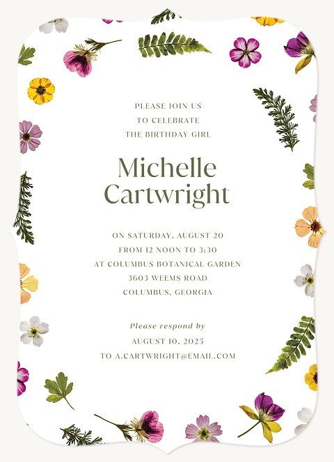 Wildflower Farm Adult Birthday Party Invitations