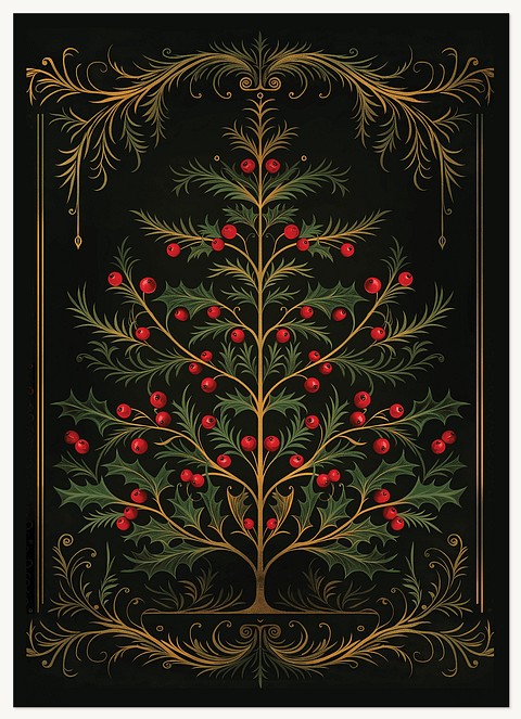 Dark Holly Business Holiday Cards