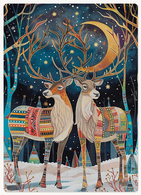 Eclectic Deer Holiday & Christmas Magnet Cards