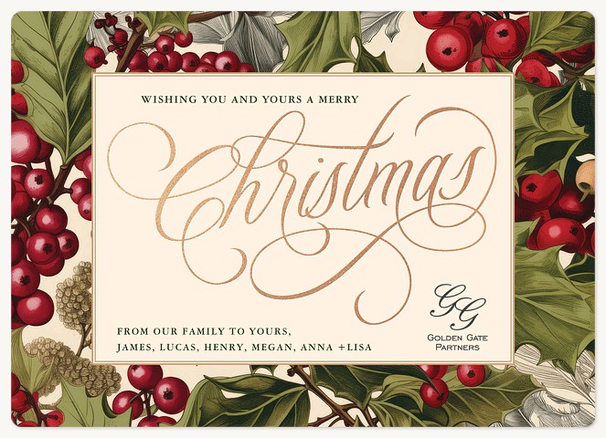 Elegant Holly Holiday & Christmas Magnet Cards