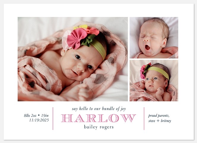 Joyful Little Bundle Baby Birth Announcements