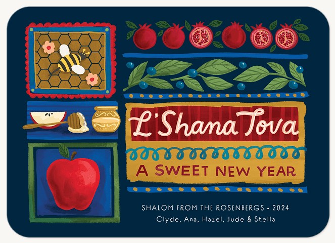 Gouache Grid Rosh Hashanah cards