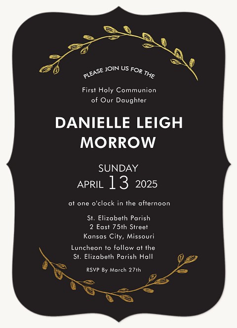 Golden Laurels First Communion Invitations