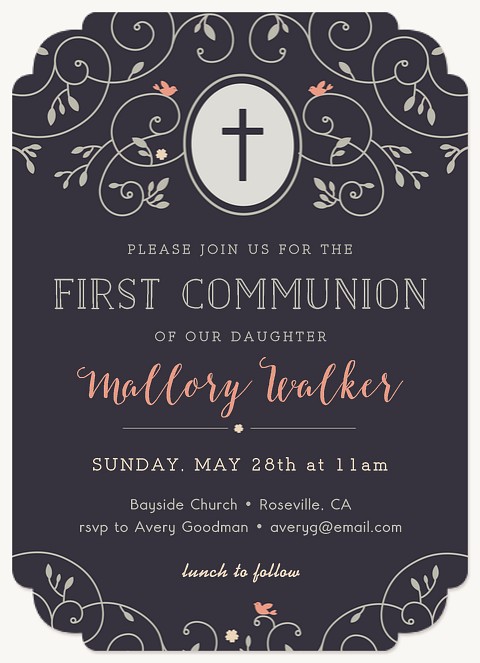 Ornate Vines First Communion Invitations