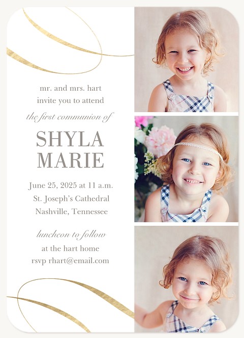 Graceful Ribbon First Communion Invitations