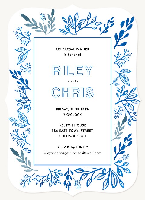 Blue Foliage Rehearsal Dinner Invitations