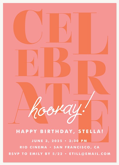 Lettered Celebration Adult Birthday Party Invitations