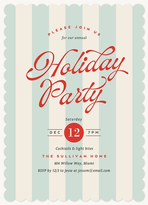 Vintage Stripes Holiday Party Invitations