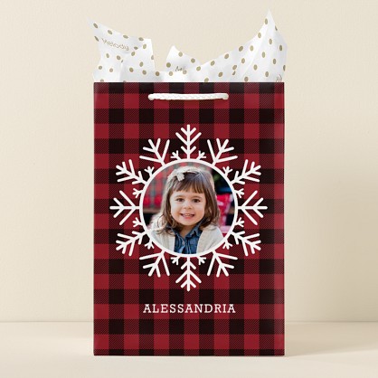 Snowflake Plaid Photo Gift Bag