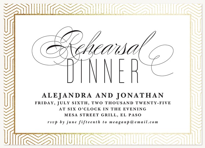 Flourished Deco Rehearsal Dinner Invitations