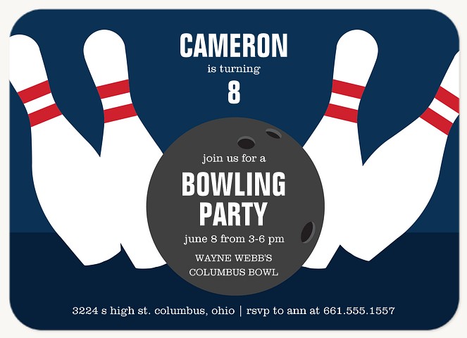 Classic Bowling Kids Birthday Invitations