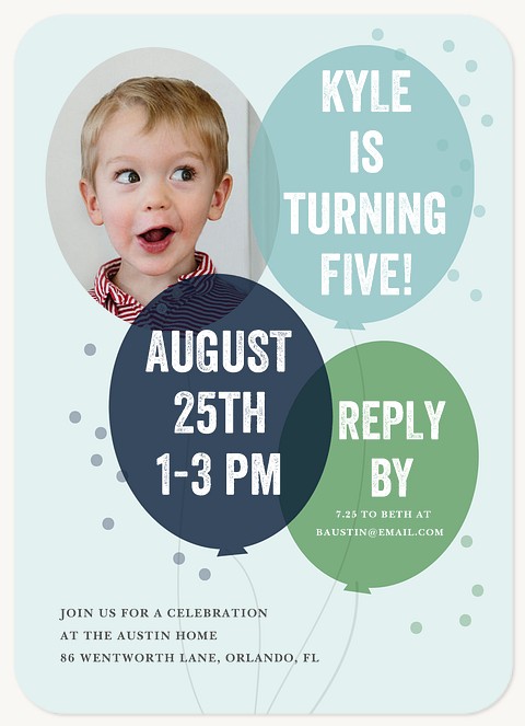 Balloon Bouquet Boy Birthday Party Invitations