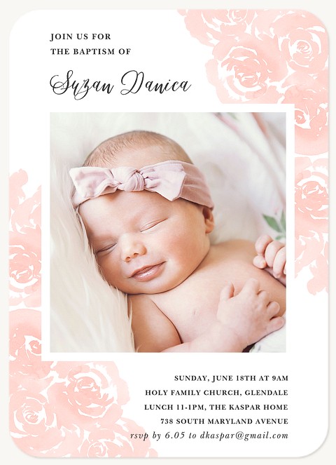 Watercolor Rose Baptisms & Christening Invitations