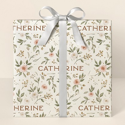 Personalized Blush Floral Botanical Wrapping Paper