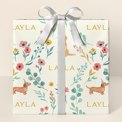 Personalized Dog & Floral Birthday Wrapping Paper