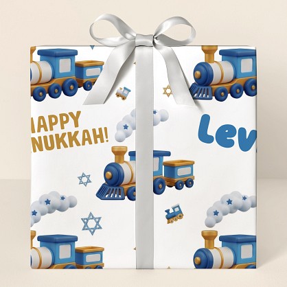 Personalized Hanukkah Train Adventure Wrapping Paper