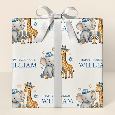 Personalized Safari Animals Hanukkah Wrapping Paper