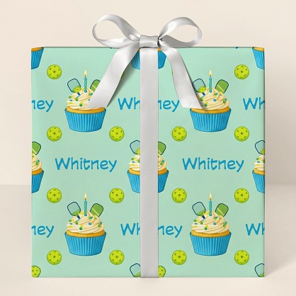 Personalized Pickleball Birthday Cupcakes Wrapping Paper