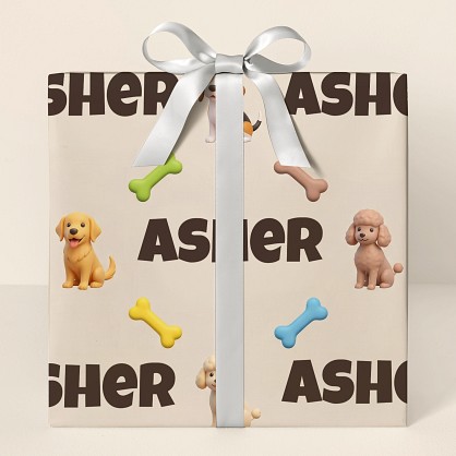 Personalized Cute Puppies and Bones Wrapping Paper