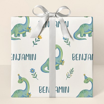 Personalized Birthday Dinosaur Floral Wrapping Paper