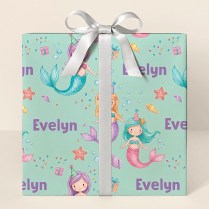 Personalized Mermaid Birthday Celebration Wrapping Paper