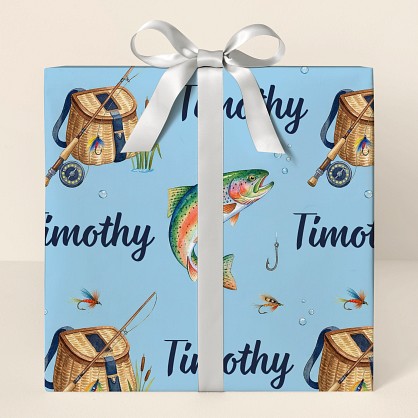 Personalized Watercolor Fishing Birthday Wrapping Paper