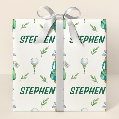Personalized Golf Birthday Watercolor Wrapping Paper