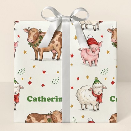 Personalized Christmas Farm Animals Wrapping Paper