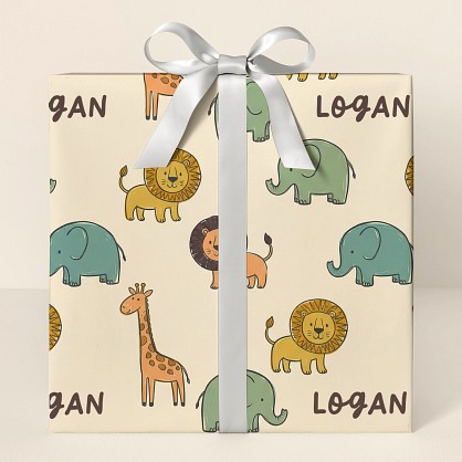 Personalized Safari Animals Kids Wrapping Paper