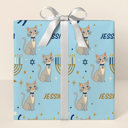 Personalized Hanukkah Cats Retro Wrapping Paper
