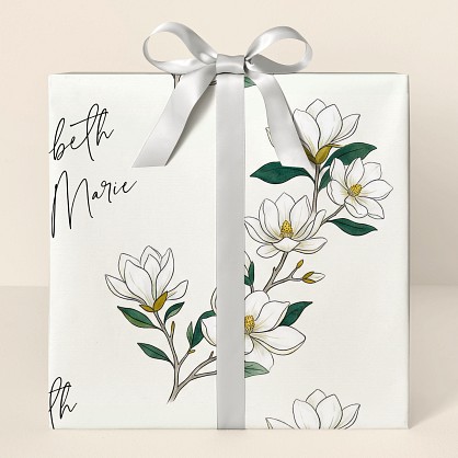 Personalized Magnolia & Eucalyptus Botanical Wrapping Paper
