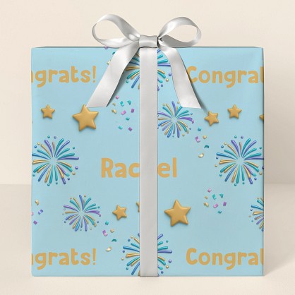 Personalized Congratulations Stars & Fireworks Wrapping Paper