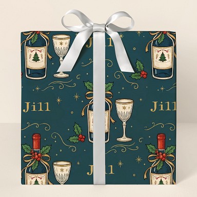 Personalized Vintage Wine Christmas Wrapping Paper