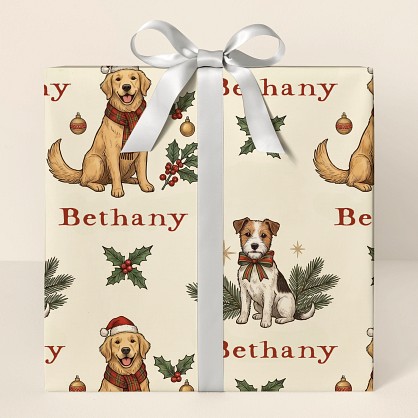 Personalized Vintage Christmas Dogs Wrapping Paper