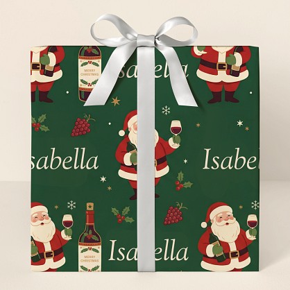 Personalized Wine Lover's Christmas Santa Wrapping Paper