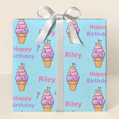 Personalized Princess Ice Cream Castle Birthday Wrapping Paper