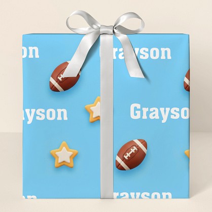 Personalized Football Stars Blue Wrapping Paper