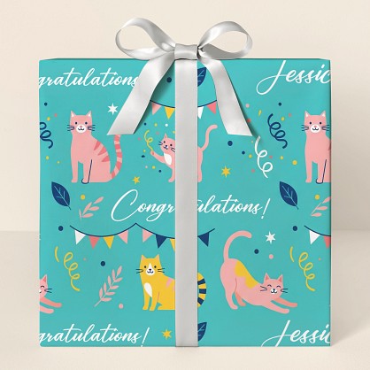 Personalized Cat Celebration Congratulations Wrapping Paper