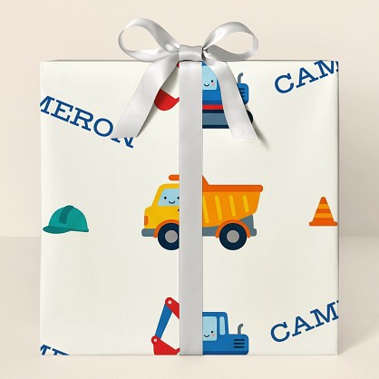 Personalized Construction Trucks Kids Wrapping Paper