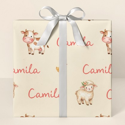 Personalized Watercolor Farm Animals Kids Wrapping Paper